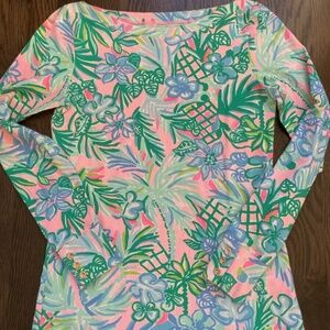 Lilly Pulitzer Women's Size XS Aleah Top Long Sleeve Pelican Pink Coconut Row